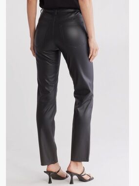 “Alexis Straight” AG Adriano Goldschmied Vegan Black Leather Jeans NWT $328